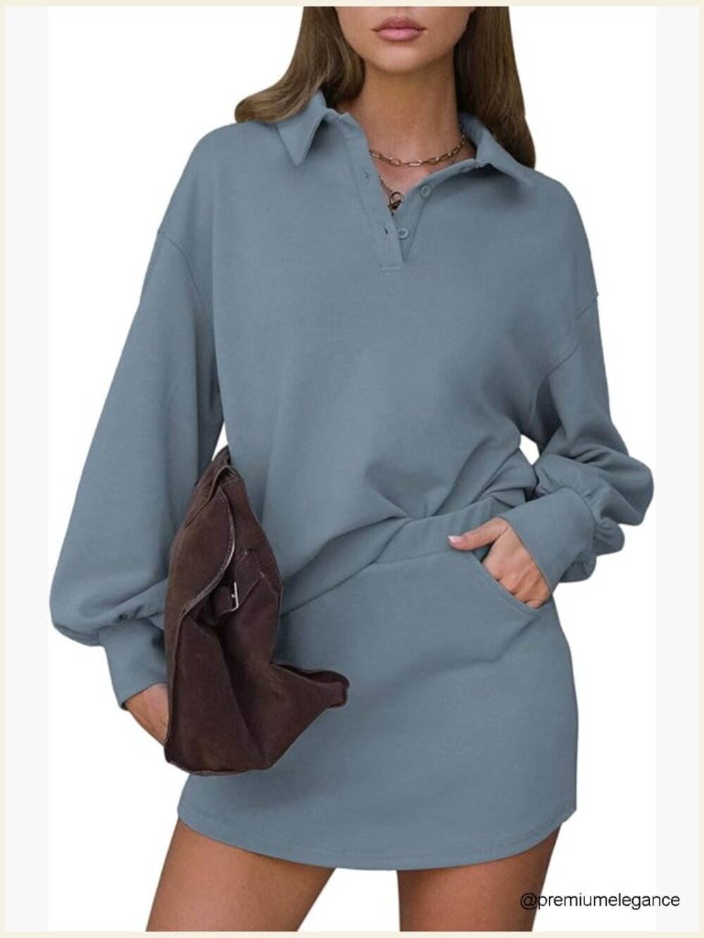 2 Piece Polo Sweatshirt Skort Set Long Sleeve Matching Workout Tennis Travel